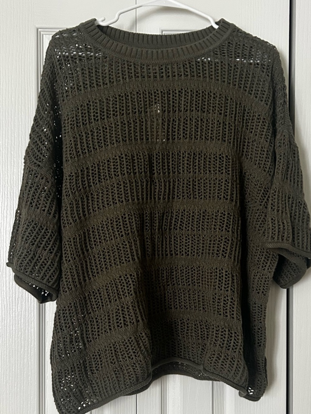Aerie Olive Open-Knit Crewneck Sweater